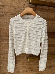 sandro V-neck beading Fishtail knitted dress Round neck Knit cardigan for Women