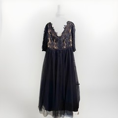 City Chic Navy Lace & Tulle Floral V-Neck 3/4 Sleeve Fit & Flare Midi XXS/12