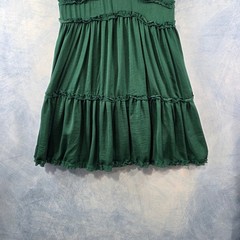 She + Sky Emerald Green Ruffle Tiered Babydoll Mini Dress Cross Back Small