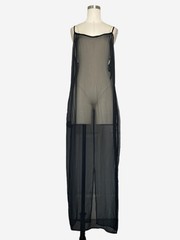 Vintage 90s Unbranded Black sheer chiffon maxi slip dress soft romantic L/XL