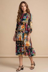 Johnny Was Brona Floral Silk Midi Dress C32525-8