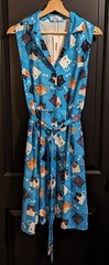 LA Soul Womens Blue Cat Collared Button-Up Flowy Belted Fit Flare Dress Sz M NWT