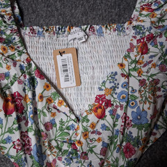 Vestique Floral Mini Dress S NWT 100% Cotton Off Shoulder Cut Out Waist Ruffle