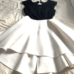 B DARLIN Black White Hi-Low Figure Skater Dress Sz 6 Party Cocktail Fit & Flare