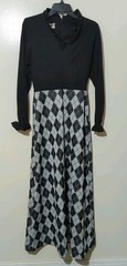 Marta D Vintage Style Long Evening Dress Size 16 Black And Silver Argyle