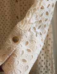 ZARA CREAM EMBROIDERED CUTWORK Long Sleeve Midi Dress size S 8 10 4786/109