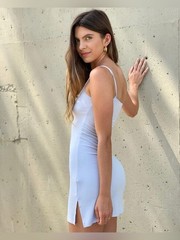 NEW Joah Brown Single Strap One Shoulder Ribbed Mini Dress Sky Blue Size M/L