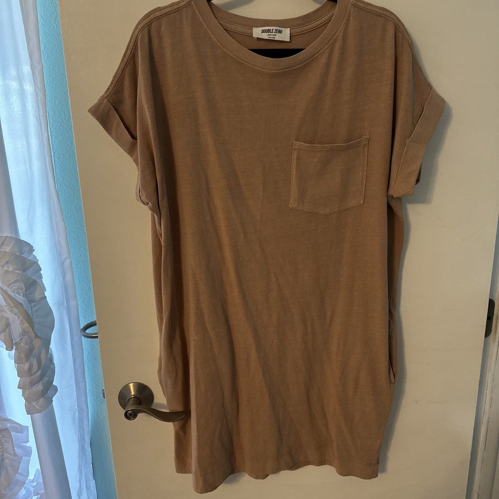 Double Zero Washed Beige Cotton Tee Shirt Dress Women&rsquo;s Size Large