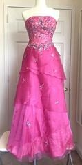 Fuchsia Strapless Floral Beaded Long Gown Dress Size 4