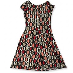 Lily Geometric Circle Print Twist Front Fit & Flare Dress Red Black XL