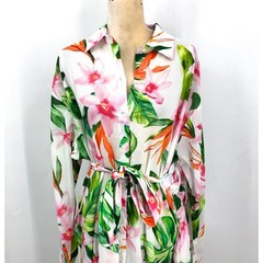 LAUREN RALPH LAUREN Tropical Floral Voile Shirtdress Large White Multi NWT