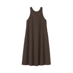 MUJI Womens Quick Dry Broadcloth Sleeveless Dress Brown Check FedEx