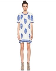 Isabel Marant Etoile « Daryl » Silk Noil Dress SZ 40 Embroidered Ecru Blue