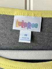 LuLaRoe Julia Dress Size M Gray/Yellow Raglan Sleeve Knee Length new with tags