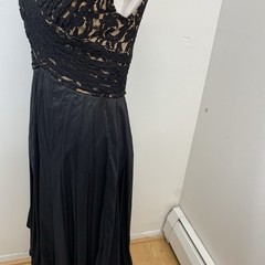 Adrianna Papell Black Lace Cocktail Dress Midi Pleated Taffeta Skirt Sz 10