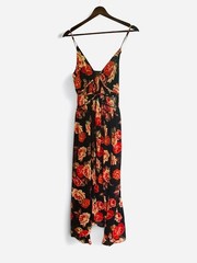 ASTR The Label Marissa Floral Midi Dress Size Small Black Rose Print