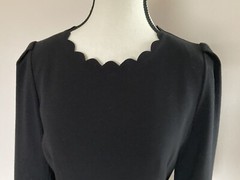 Ted Baker Payton Scallop Detail Shift Dress 3/4 Sleeves Lined Black UK 1 / US 4