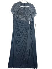 Betsy & Adam Plus Size Gown 22W Charcoal Sequined Lace Ruched NWT $169