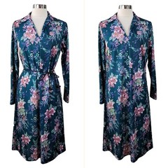 Vtg 70s Shirt Dress Size Medium Stretch casual career Secretary Belt Cottagecore