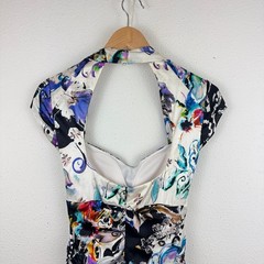VTG Cache Ruched Bodycon Silk Dress 4 Abstract Colorful Cut Out
