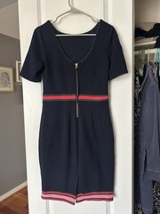 Boden Kaia Ottoman Navy Blue Dress with Pink Green Trim Size 6 Petite