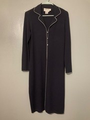 rickie freeman teri jon Long 3 button. knit sweater/coat Size small Navy Blue