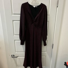 Boden Women&rsquo;s US 8R Dark Purple Midi A-Line Dress Long Sleeve V-Neck Solid