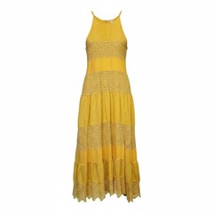 HD In Paris Anthropologie Villarelle Tiered Lace Midi Dress Women&rsquo;s XS Yellow
