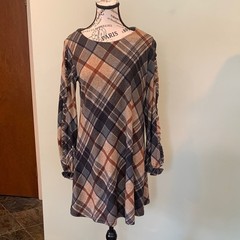 Chetta B Women’s Small * Needs Repair Brown and Black Plaid Long Sleeve Dress