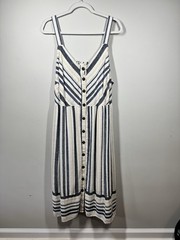 Universal Threads Sz 2X Midi Dress Striped Button Front Adj Buttons on back