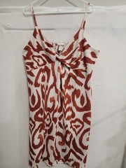 H&M XXL Twist Front Midi Sundress Ikat Abstract Rust Brown Cream Smocked Back