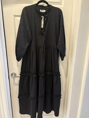 NWT The Lulo Project Bogota Midi Dress Black Tiered Ruffle TieFront CottonSize L