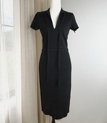 Scanlan Theodore Black Crepe Knit Dress Size M Midi Corporate Luxe