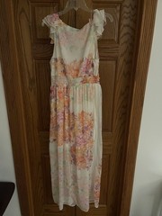 Women’s XL Maxi Dress Boho Ruffle Steve Cream pink Empire Waist NWT Style