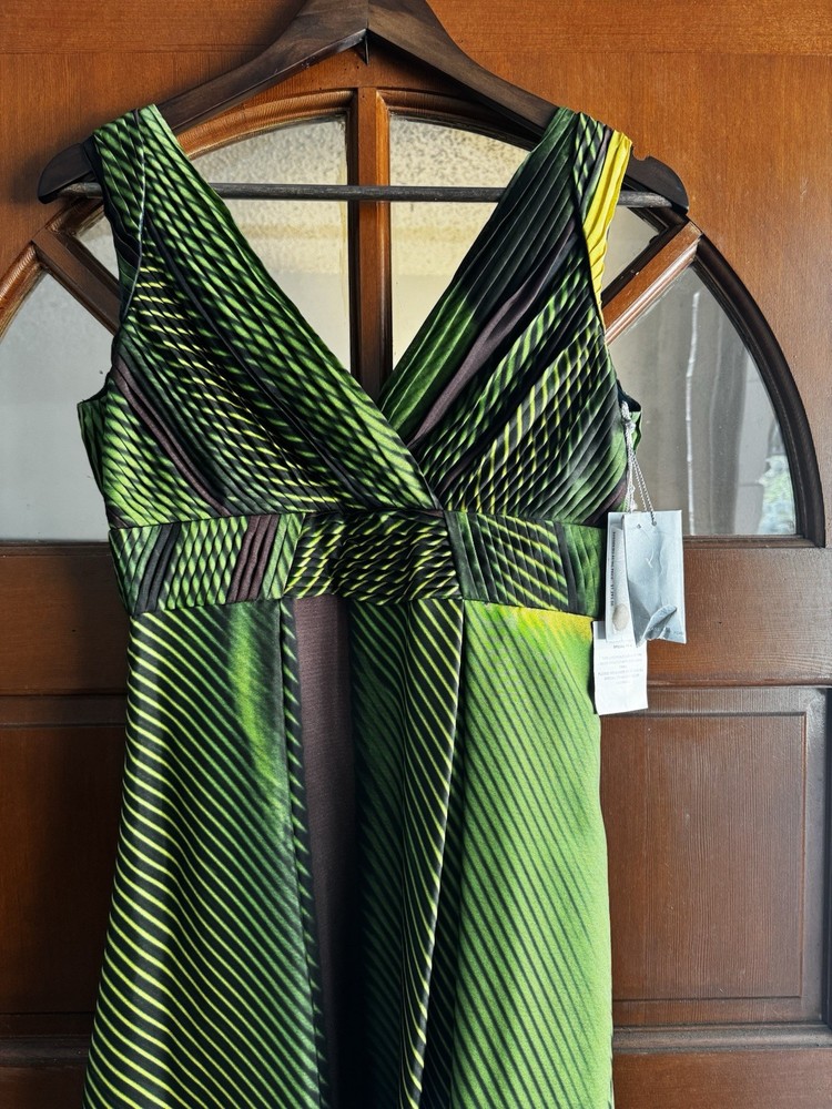 BILL BLASS 100% Silk Lined Green Multi Color Palm Gown Size 2 Made U.S.A