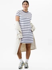 NEW Athleta Essential Tee Dress Winona Navy Stripe Stretch Size Small