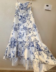 New Alfred Sung Strapless Floral Ruffle High-Low Gown In Cottage Rose-Larkspur 6