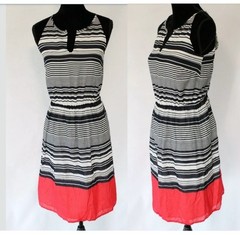 Banana Republic Dress Size 2 NWT Navy Blue White Stripes Coral Red Colorblock