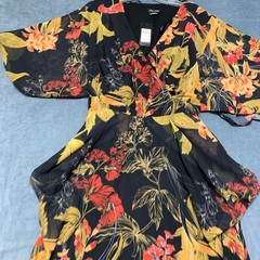 City Chic Faux Wrap Dress Women S/16 Multi Floral Surplice Neck Flutter Sleeve