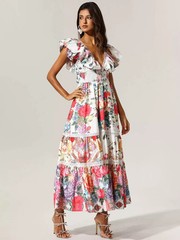 Camilla Silk V Neck Floral A Line Maxi Dress