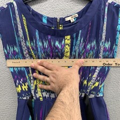Be Bop Mini Dress Size S Purple Blue Multicolor Pleated Tie Back Zipper Pockets