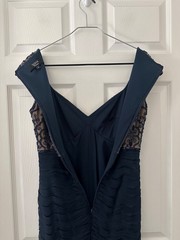 Tadashi Collection Ruched Sequin Beaded Cocktail Dress Navy Blue Women’s Size 4