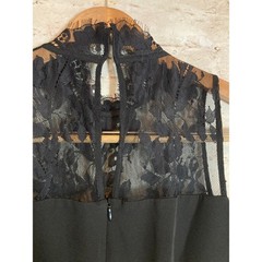 Boston Proper Maxi Dress 8 Black Whimsigoth Lace High Neck Slit Formal Party