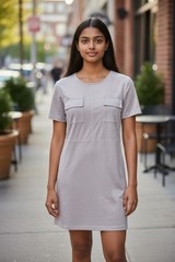 Influence Shift Dress Women 14 Gray Microsuede Short Sleeve Slip On Casual
