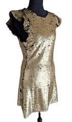 Gold Matte Sequin Bodycon Cap Sleeve Party Dress Women&rsquo;s Size Medium