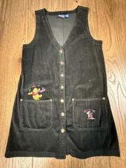 Winnie The Pooh Womens Medium M Disney Corduroy Jumper Dress Overalls Green VTG