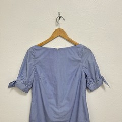 Charlotte Brody Blue Striped Sheath Dress Bow Cuffed Puff Sleeves Size 6 Spring