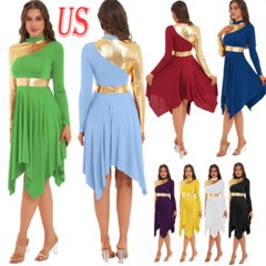 US Women Praise Dance Tunic Irregular Hem Liturgical Worship Lyrical Dance Dress