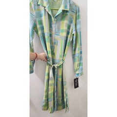 Bob Mackie Studio Silk Shirt Dress Green Blue Geometric Print NWT Size 6