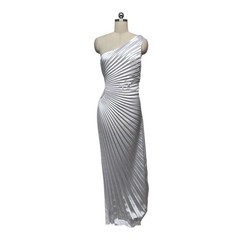 Delfi Collective Silver One Shoulder Pleated Cutout Maxi Dress Size Med USA Made